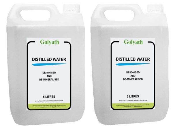 Distilled Water 10 Litres (10L), 2 x 5 ltr, Pure Distilled Demineralised Water, Deionized Water (Almost 0 ppm) | Professional Grade | Bulk Available