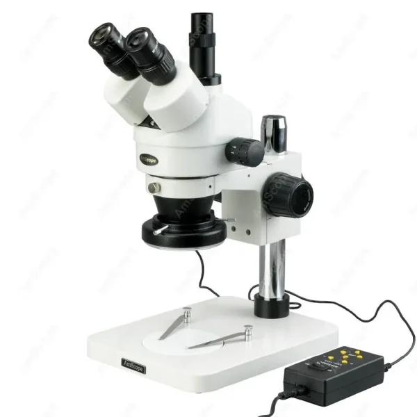 AmScope 7X-45X Trinocular Inspection Zoom Stereo Microscope with 144-LED 4-Zone Light | Professional Grade | Bulk Available