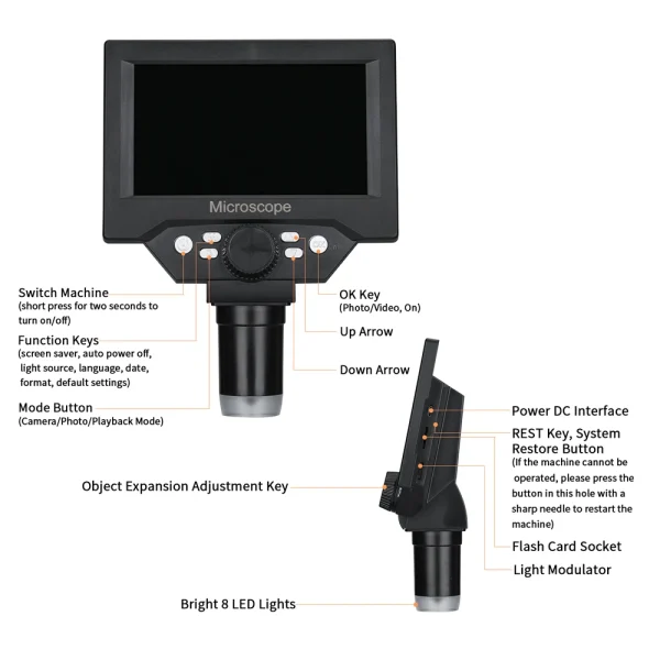 5.5 Inch Digital Microscope 10MP 1000X Magnification LCD Display 8 LED Light SD Card Storage Electronic Microscopio for Repair | Professional Grade | Bulk Available - Image 6