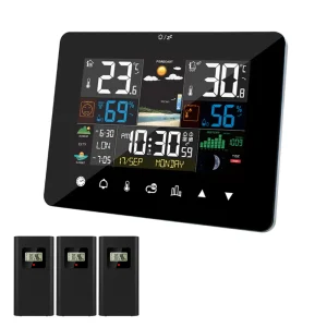 FanJu Weather Station Wireless Digital Indoor/Outdoor Forecast with Touch Screen Table Desk Clock Temperature Humidity Meter | Professional Grade | Bulk Available