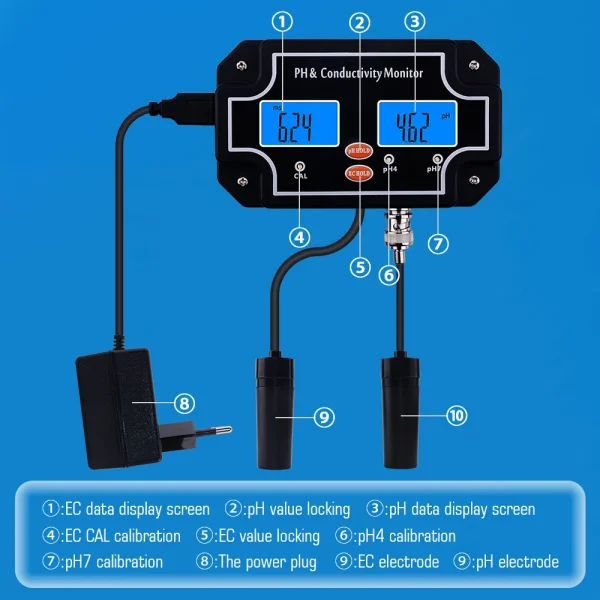 Digital PH EC Conductivity Monitor For Aquarium - Image 3