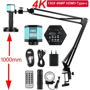 1080P 4K HD Industrial Microscope Camera with 150X C-Mount Lens and LED illumination