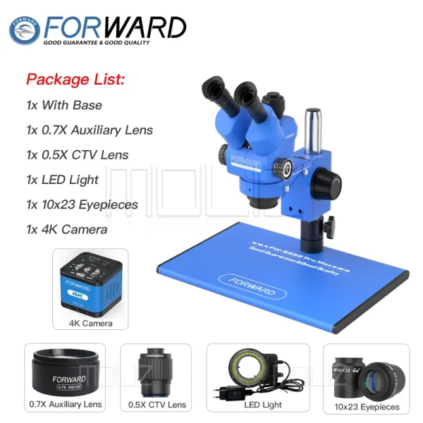 FORWARD 4K 1080P HDMI USB Video Microscope 6.5X-55X Trinocular Continuous Zoom