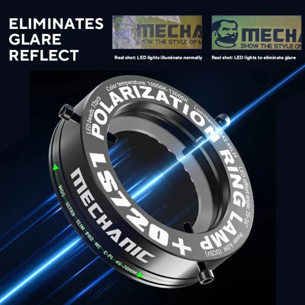 Mechanic LS720 Plus Microscope Ring Light: Polarized LED Ring Lamp with Adjustable Anti Glare Technology - Image 2